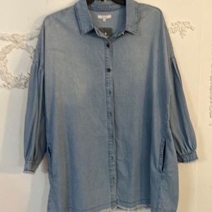 Denim  button front short dress or tunic. SZ L